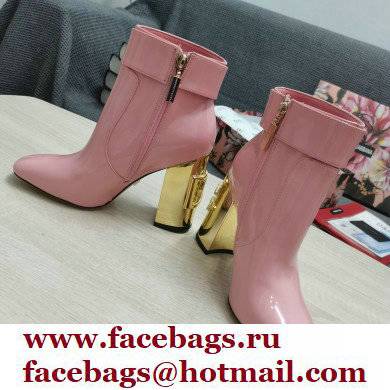 Dolce  &  Gabbana Heel 10.5cm Leather Ankle Boots Patent Pink with DG Karol Heel and Strap 2021